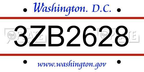 3ZB2628 District Of Columbia License Plate