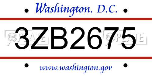 3ZB2675 District Of Columbia License Plate
