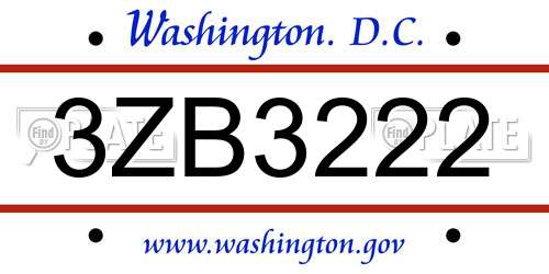 3ZB3222 District Of Columbia License Plate