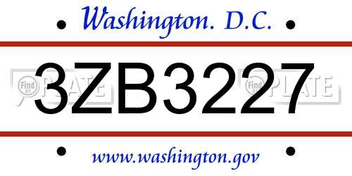 3ZB3227 District Of Columbia License Plate