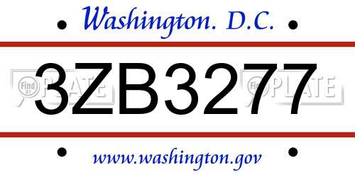 3ZB3277 District Of Columbia License Plate