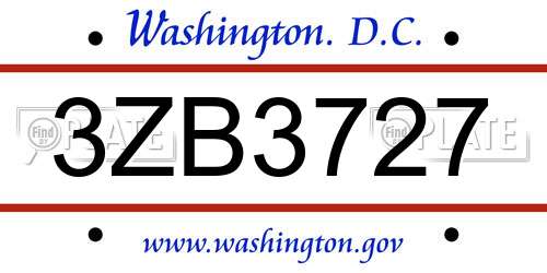 3ZB3727 District Of Columbia License Plate
