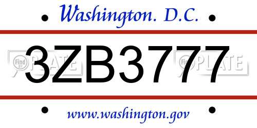 3ZB3777 District Of Columbia License Plate
