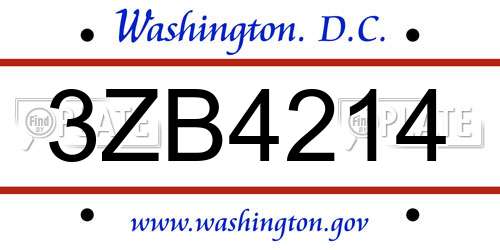 3ZB4214 District Of Columbia License Plate