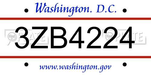 3ZB4224 District Of Columbia License Plate