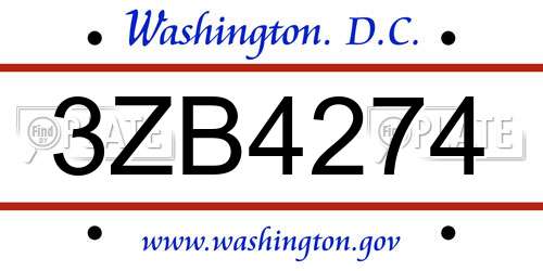 3ZB4274 District Of Columbia License Plate