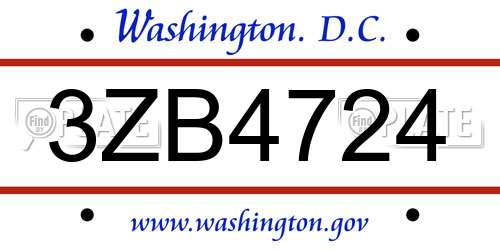 3ZB4724 District Of Columbia License Plate