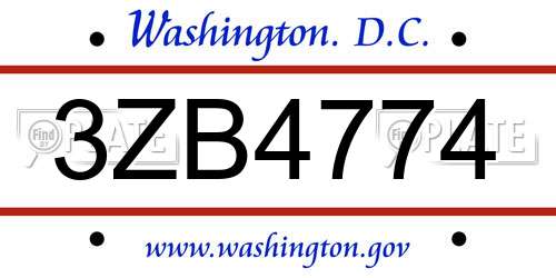 3ZB4774 District Of Columbia License Plate