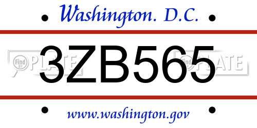 3ZB565 District Of Columbia License Plate