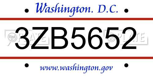 3ZB5652 District Of Columbia License Plate