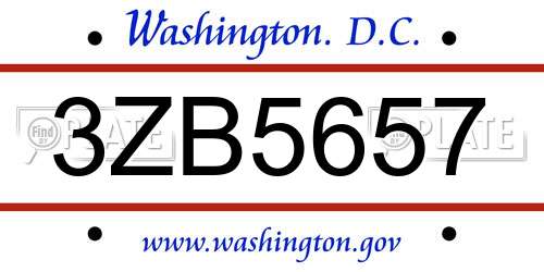 3ZB5657 District Of Columbia License Plate