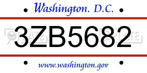 3ZB5682 District Of Columbia License Plate