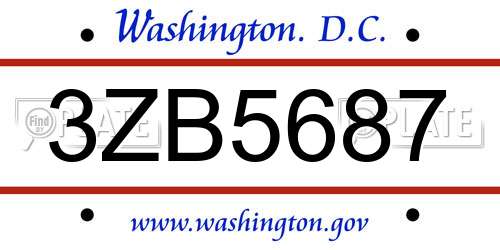 3ZB5687 District Of Columbia License Plate
