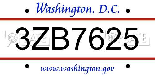 3ZB7625 District Of Columbia License Plate