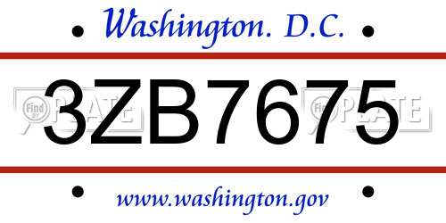 3ZB7675 District Of Columbia License Plate