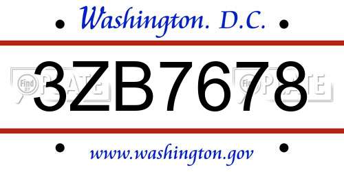 3ZB7678 District Of Columbia License Plate