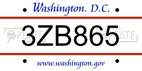 3ZB865 District Of Columbia License Plate