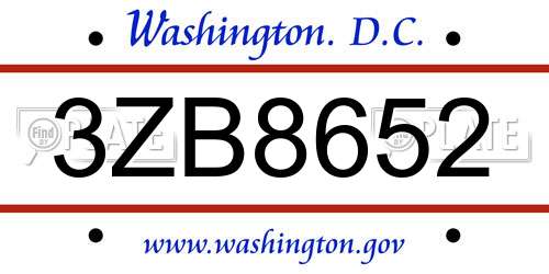 3ZB8652 District Of Columbia License Plate