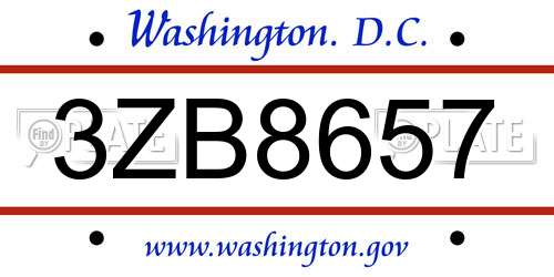 3ZB8657 District Of Columbia License Plate