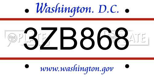 3ZB868 District Of Columbia License Plate