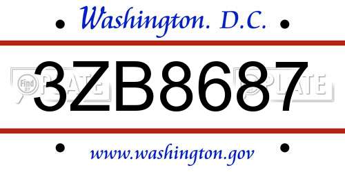 3ZB8687 District Of Columbia License Plate