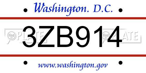 3ZB914 District Of Columbia License Plate