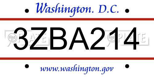 3ZBA214 District Of Columbia License Plate