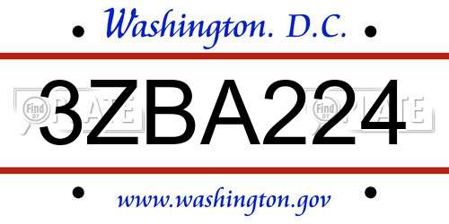 3ZBA224 District Of Columbia License Plate