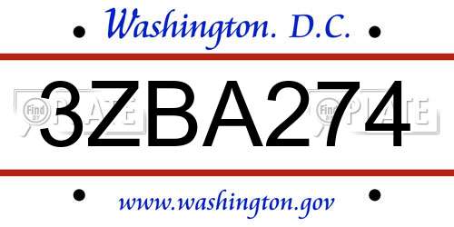 3ZBA274 District Of Columbia License Plate