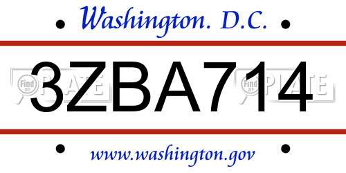 3ZBA714 District Of Columbia License Plate