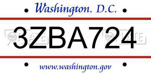 3ZBA724 District Of Columbia License Plate