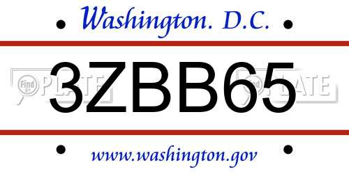 3ZBB65 District Of Columbia License Plate