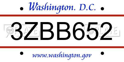 3ZBB652 District Of Columbia License Plate