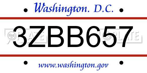 3ZBB657 District Of Columbia License Plate