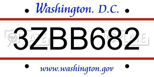 3ZBB682 District Of Columbia License Plate