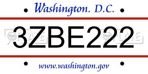 3ZBE222 District Of Columbia License Plate