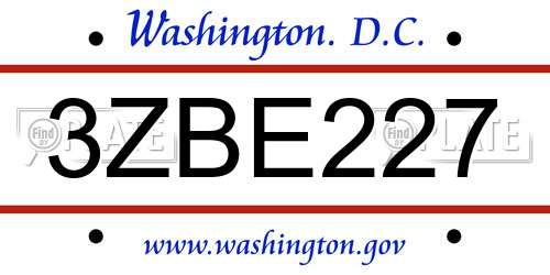 3ZBE227 District Of Columbia License Plate