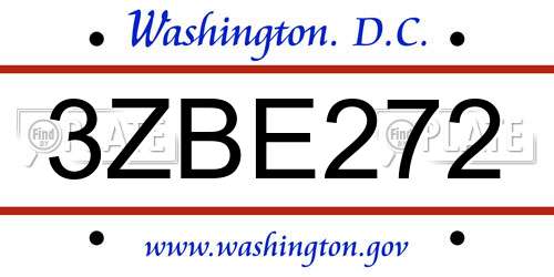 3ZBE272 District Of Columbia License Plate