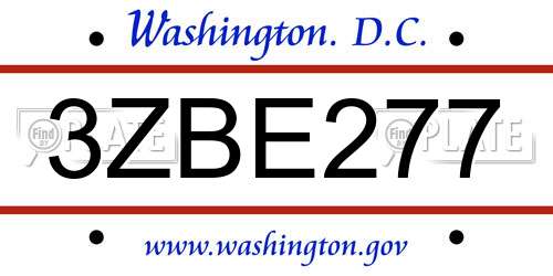 3ZBE277 District Of Columbia License Plate