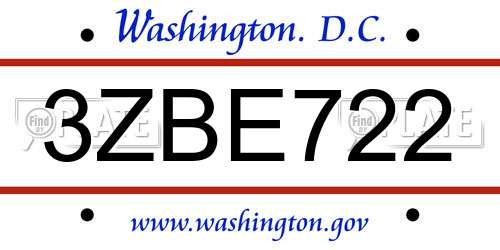 3ZBE722 District Of Columbia License Plate