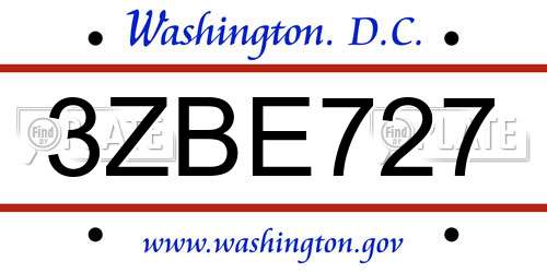 3ZBE727 District Of Columbia License Plate