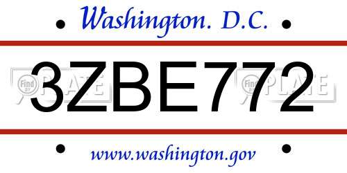 3ZBE772 District Of Columbia License Plate