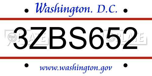 3ZBS652 District Of Columbia License Plate