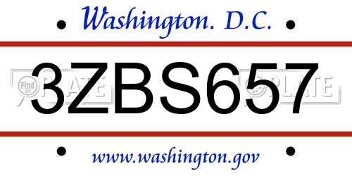 3ZBS657 District Of Columbia License Plate