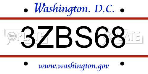 3ZBS68 District Of Columbia License Plate