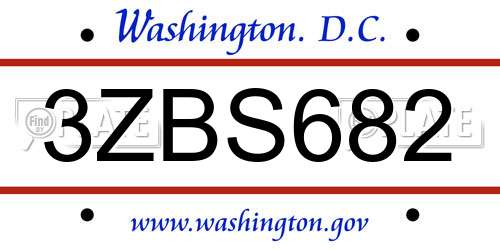 3ZBS682 District Of Columbia License Plate