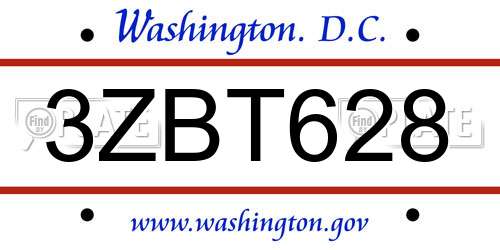 3ZBT628 District Of Columbia License Plate