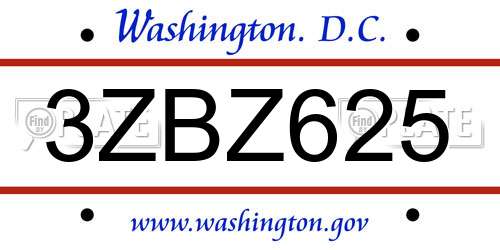 3ZBZ625 District Of Columbia License Plate