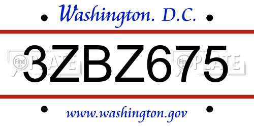 3ZBZ675 District Of Columbia License Plate