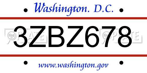 3ZBZ678 District Of Columbia License Plate